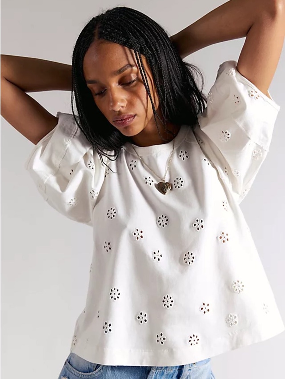 FREE PEOPLE Jessie Eyelet Tee M
